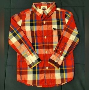 Old Navy Boys Plaid Button Up Long‎ Sleeve Shirt Red Toddler Size XS 5